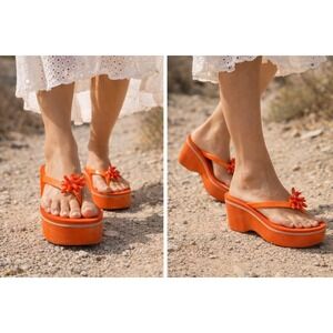Miss Trish Orange Platform Wedge Sandals Women's Size 8 NEW w Box